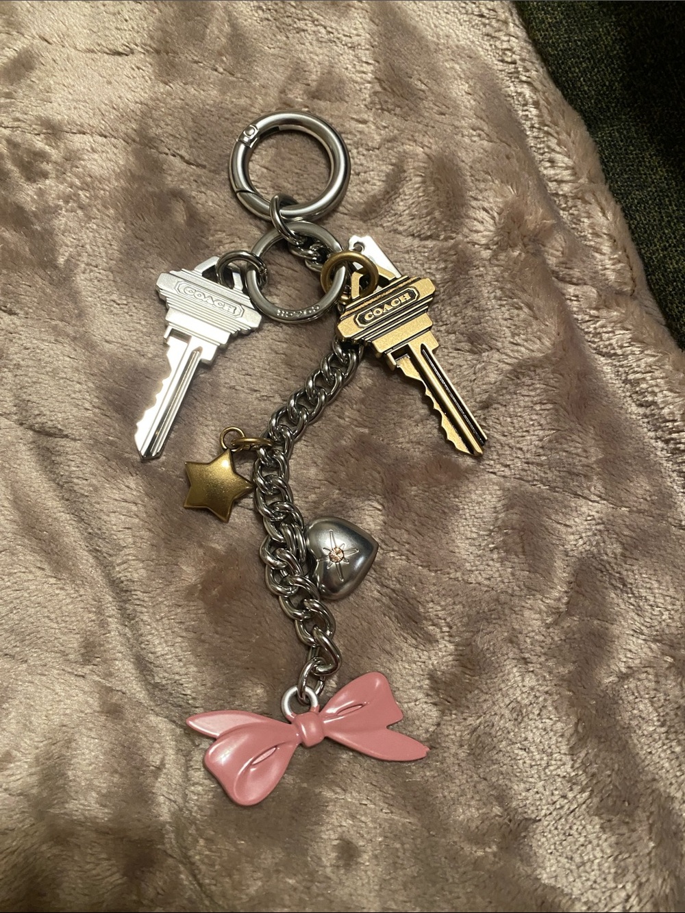 Coach Mixed Metal Key Charm with Pink Enamel Bow
